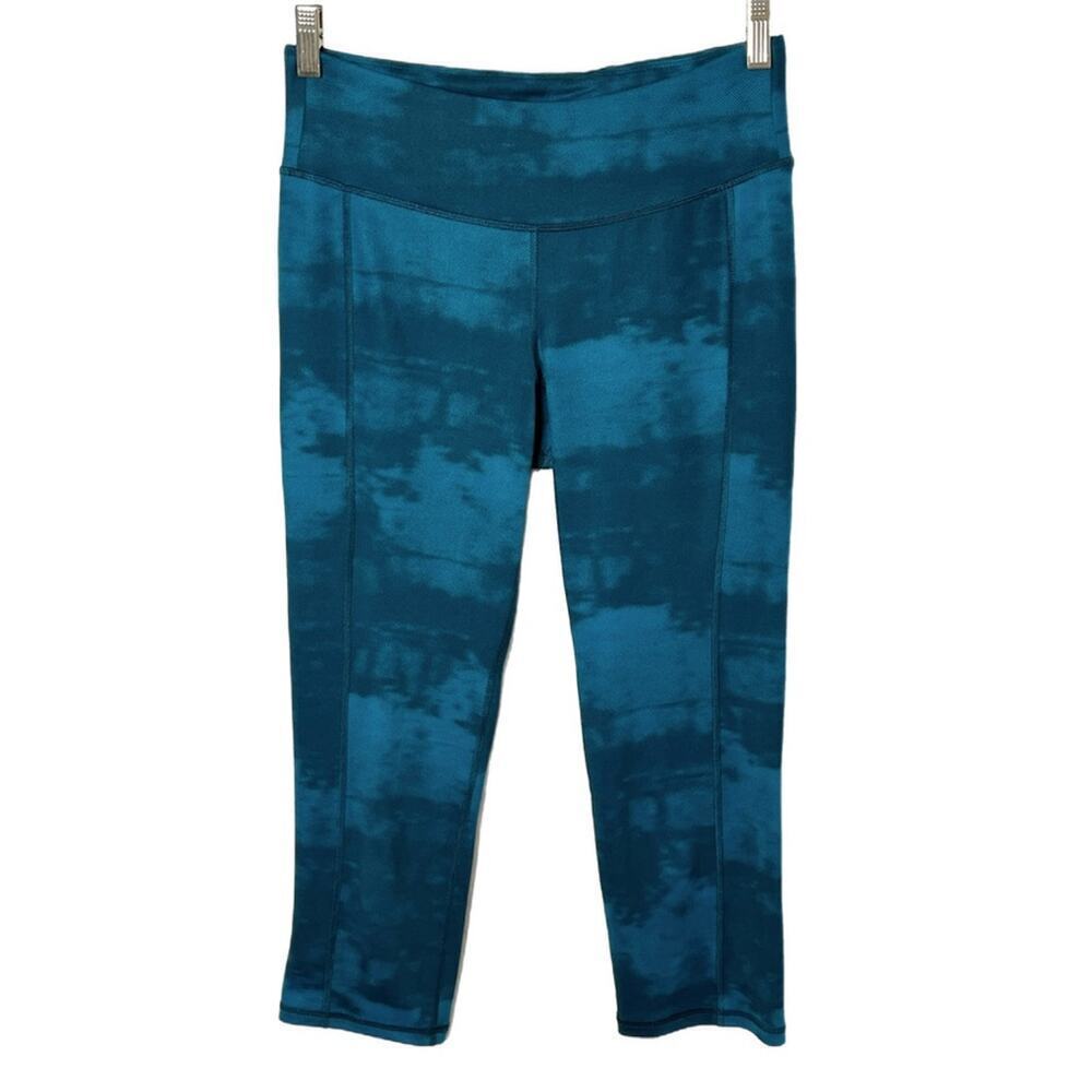 Old Navy Active Womens Athletic Capri Leggings M Tall Blue & Black Tie Dye Print - Picture 2 of 6